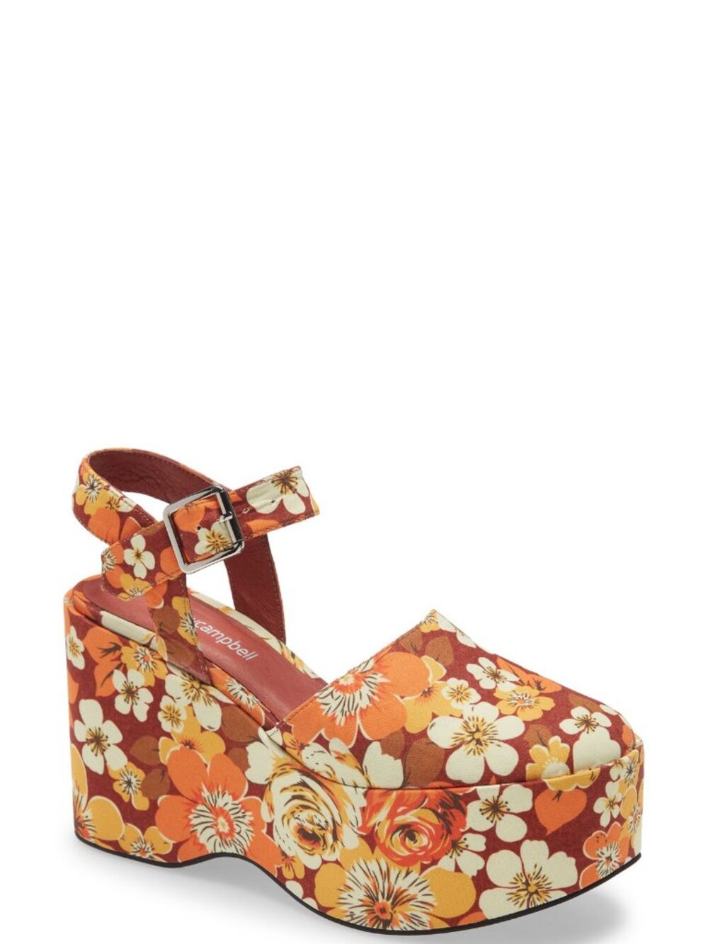 JEFFREY CAMPBELL Bohemian Platform Wedge Sandal In Orange Flowers Size 7 Clog